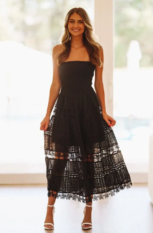 May I Have Your Attention Please Midi Dress - Black Stylish Pleated Skirt Midi Dress