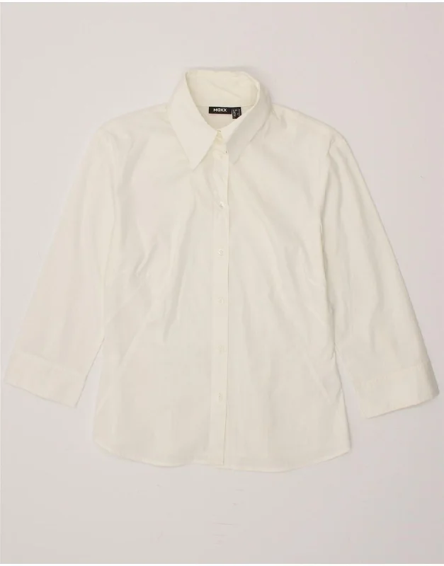 MEXX Womens Shirt UK 12 Medium Off White Cotton Comfortable Short Sleeve Tunic