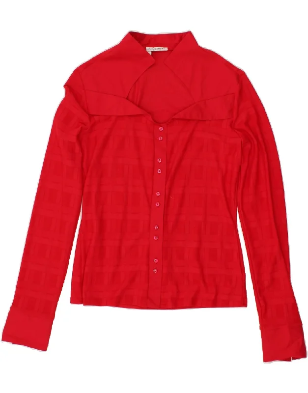 NARACAMICEE Womens Shirt Blouse US 4 Small Red Check Polyamide Stylish Crew Neck Shirt