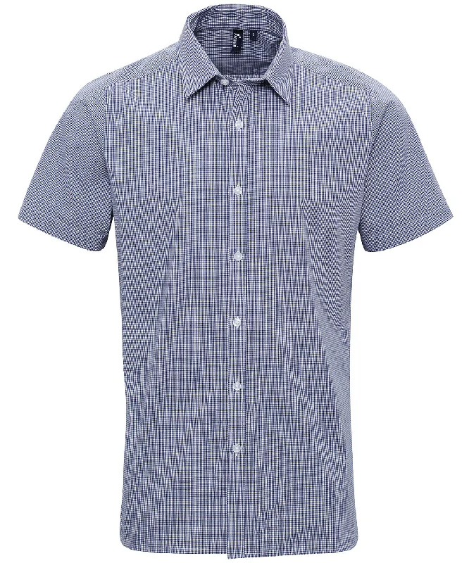 Navy/White - Microcheck (Gingham) short sleeve cotton shirt Trendy Short Sleeve Blouse Navy/White - Microcheck (Gingham) short sleeve cotton shirt Trendy Short Sleeve Blouse