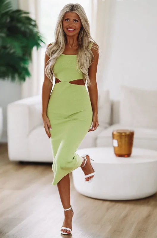 Need Your Loving Knit Midi Dress - Lime Stylish Button-Up Midi Dress