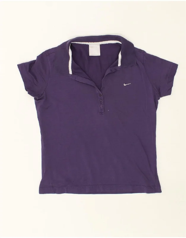 NIKE Womens Polo Shirt UK 12 Medium Purple Cotton Classic Button-Up Short Tee