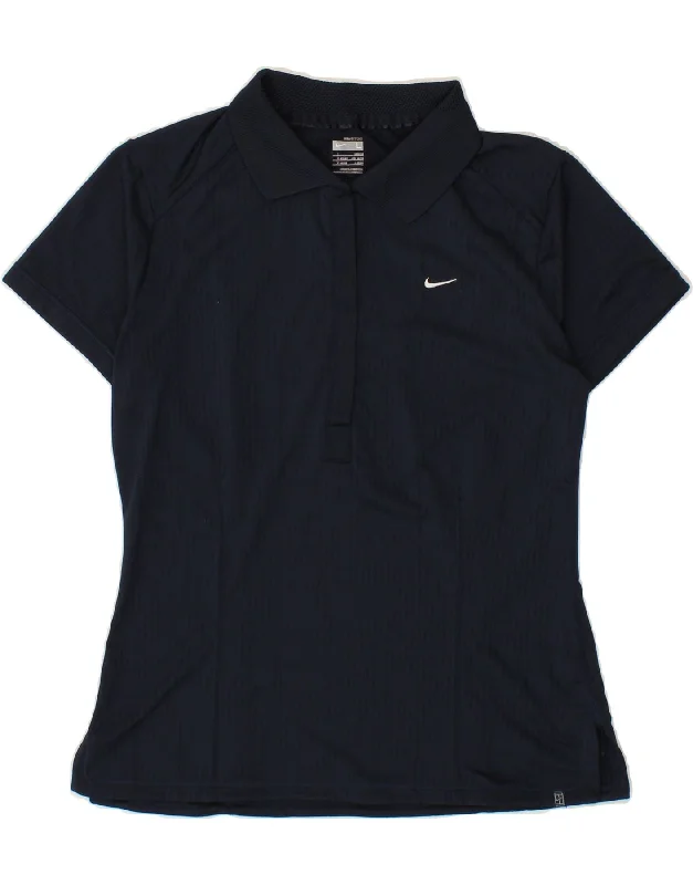 NIKE Womens Polo Shirt UK 14 /16 Large Navy Blue Stylish Short Sleeve Polo