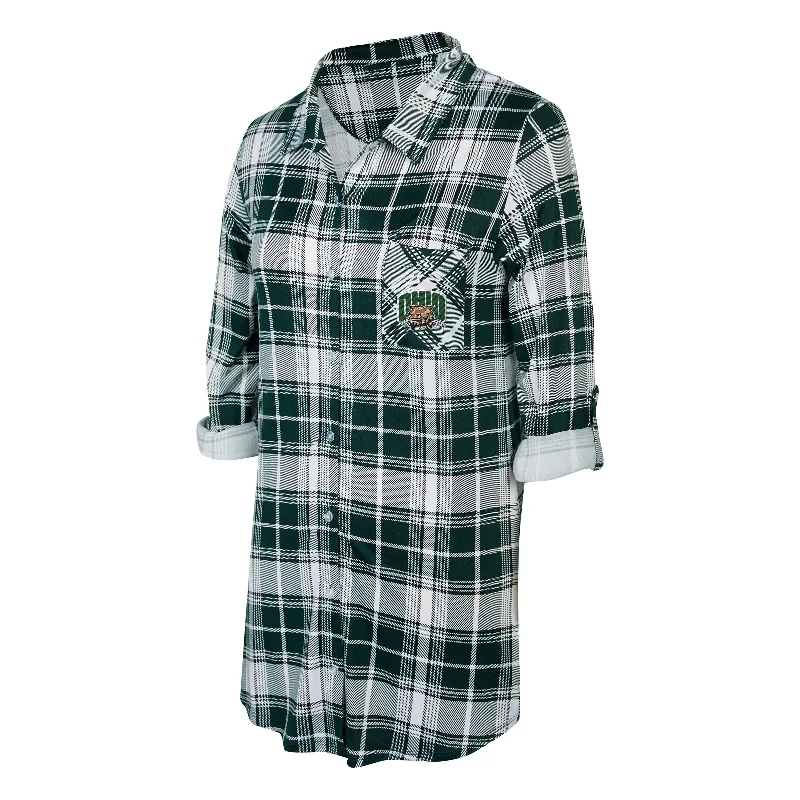 Ohio Bobcats Women's Plaid Flannel Shirt Comfortable Ribbed Short Sleeve