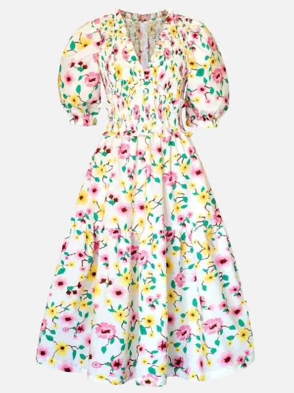 Oliana Floral Smocked Midi Dress Fashionable Shift Midi Dress