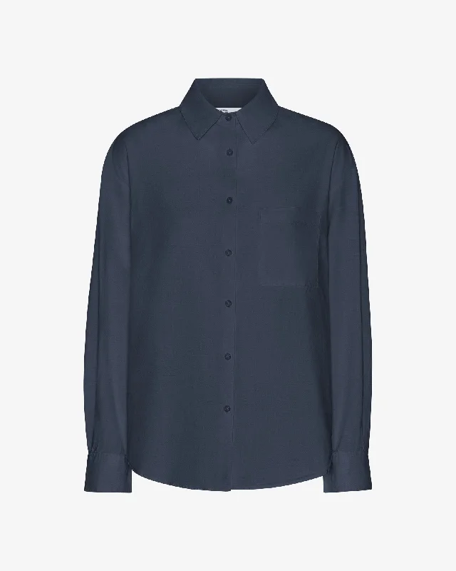 Organic Oversized Shirt - Petrol Blue Trendy Turtleneck Short Shirt