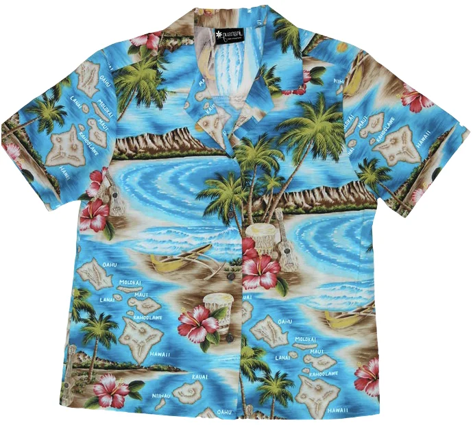 Palm Isle Ladies Tropical Hawaiian Aloha Camp Shirt in Turquoise Classic Short Sleeve Blouse Palm Isle Ladies Tropical Hawaiian Aloha Camp Shirt in Turquoise Classic Short Sleeve Blouse
