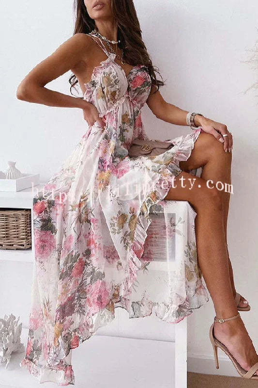 Lilipretty Pier and Dear Floral High Low Midi Dress Stylish Off-Shoulder Ruffle Dress