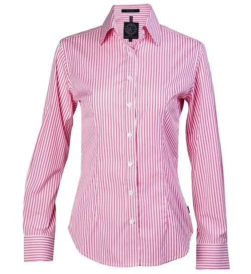 Pilbara Ladies Shirt Pink White Stripe Stylish Casual Short Tee