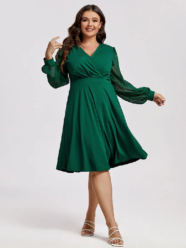 Plus Green Mesh Patchwork Crisscross Ruffle Midi Dress Stylish High-Waisted Midi Dress