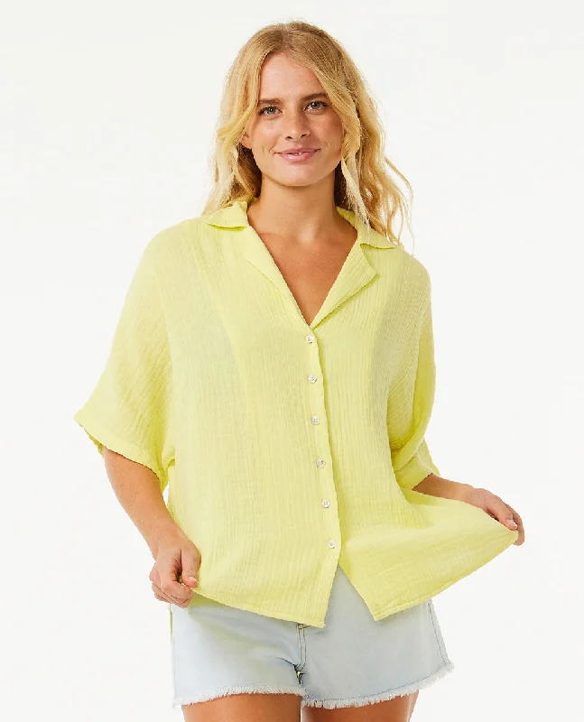 Premium Surf Shirt Sleeve Shirt - Bright Yellow Relaxed Fit Short Tunic