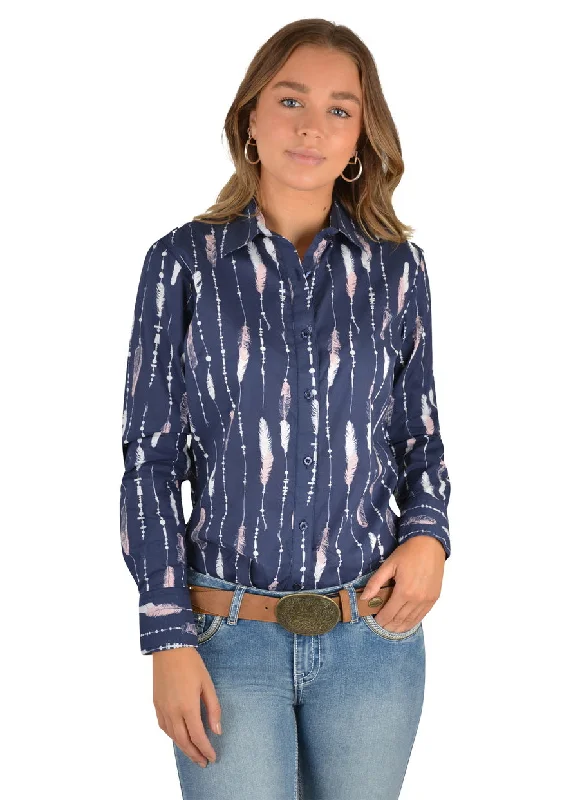 Pure Western Wmns Aleen Print Western LS Shirt Relaxed Button-Down Short Shirt