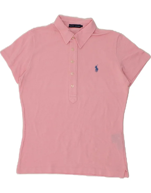 RALPH LAUREN Womens Polo Shirt UK 14 Large Pink Cotton Fashionable Short Sleeve Shirt