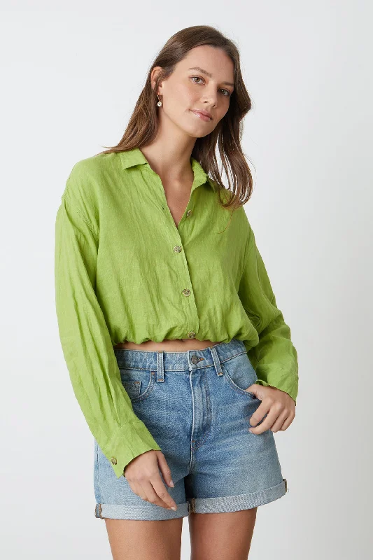 RAVEN LINEN CROPPED SHIRT Chic Silk Short Sleeve Shirt