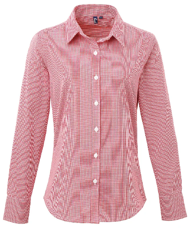 Red/White - Women's Microcheck (Gingham) long sleeve cotton shirt Classic Short Sleeve Blouse Red/White - Women's Microcheck (Gingham) long sleeve cotton shirt Classic Short Sleeve Blouse