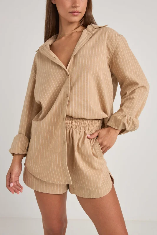 Rhythm Byron Striped Shirt - NATURAL Cozy Printed Short Shirt