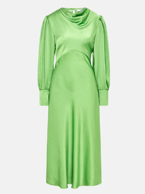 Sadie Green Satin Cowl Neck Midi Dress Comfortable Ribbed Midi Dress