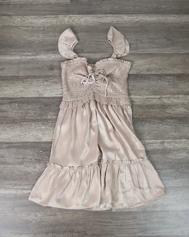 Satin Heart Neckline Smocked Bodice Mini Dress in Champagne Comfortable Bodycon Mini Dress