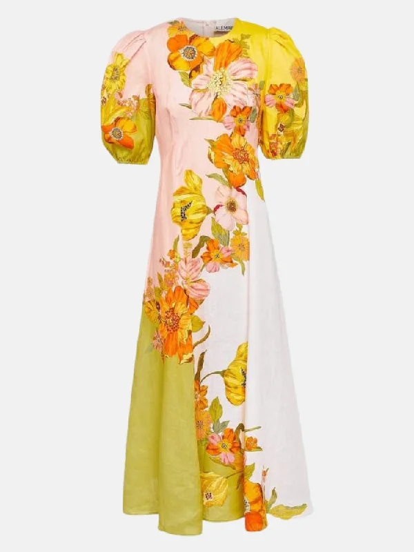 Silas Floral Linen Midi Dress Stylish Satin Midi Dress