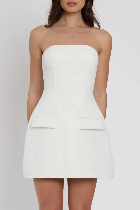 Solene Strapless Pocket Mini Dress - White Fashionable Button-Front Mini Dress