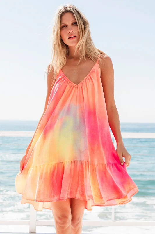 St. Tropez Neon Tie Dye Ruffle Mini Dress by 9Seed Classic Shift Mini Dress