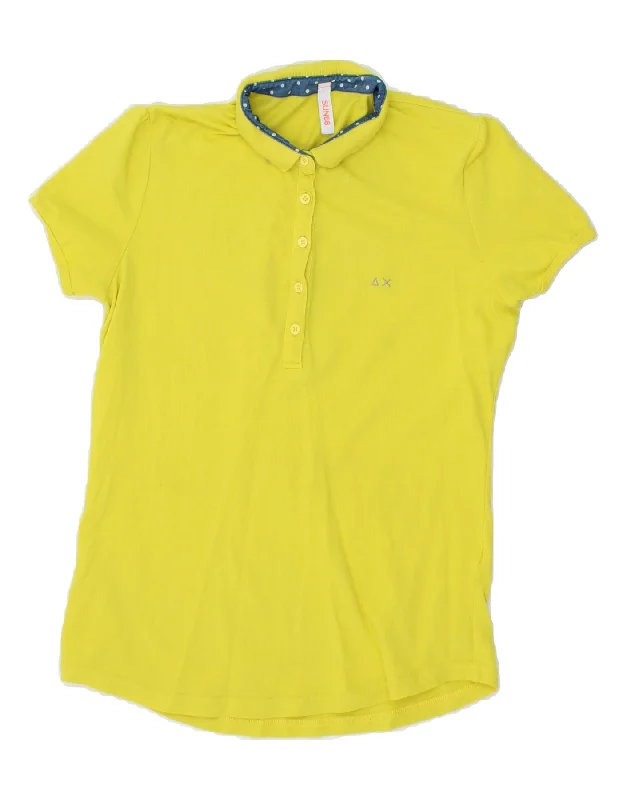 SUN68 Womens Polo Shirt UK 14 Large Yellow Soft Cotton Short Tee