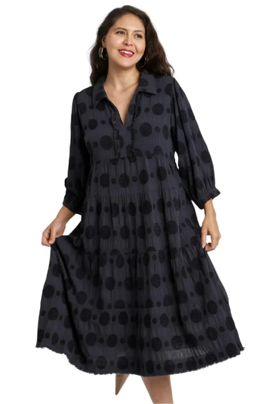 Swiss Dot Jacquard Midi Dress, Navy Comfortable Floral Print Midi Dress