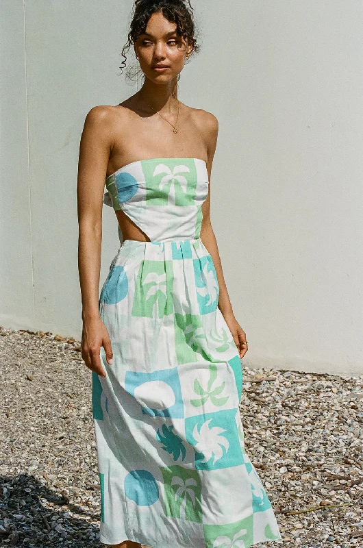 Talullah Midi Dress - Palm Tile Breeze Stylish Tiered Midi Dress