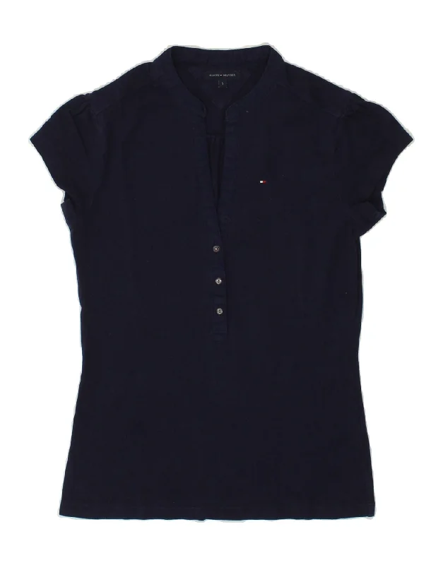 TOMMY HILFIGER Womens Polo Shirt UK 10 Small Navy Blue Cotton Fashionable Rounded Short Shirt