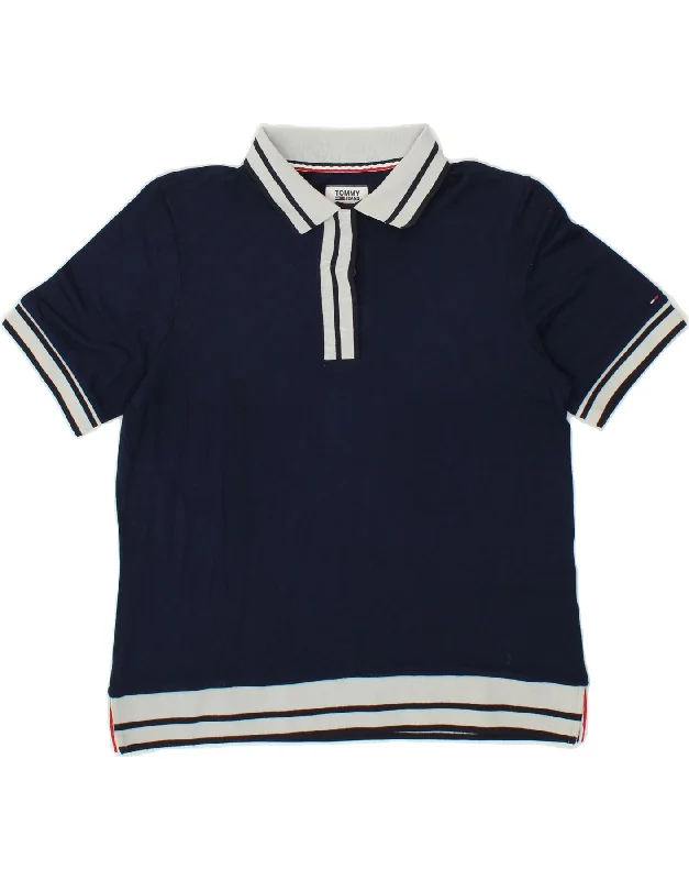 TOMMY HILFIGER Womens Polo Shirt UK 10 Small Navy Blue Casual Button-Up Short Tee