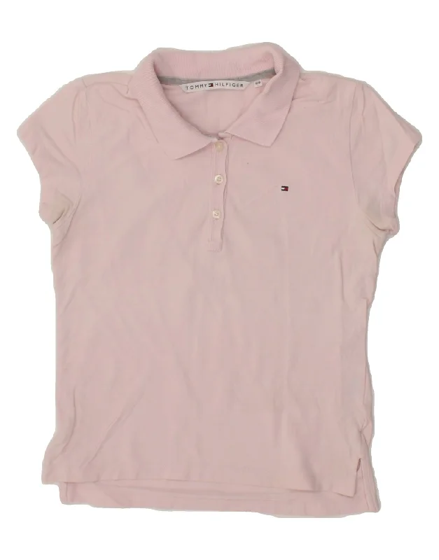 TOMMY HILFIGER Womens Polo Shirt UK 10 Small Pink Cotton Elegant Draped Short Sleeve