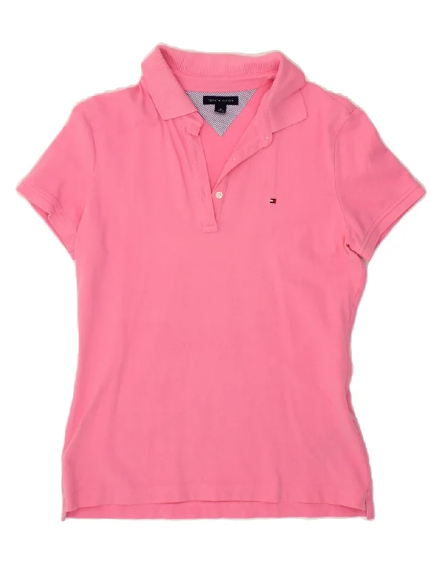 TOMMY HILFIGER Womens Polo Shirt UK 12 Medium Pink Cotton Comfortable Flowing Short Sleeve