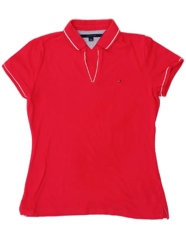 TOMMY HILFIGER Womens Polo Shirt UK 14 Large Pink Cotton Classic Casual Short Sleeve