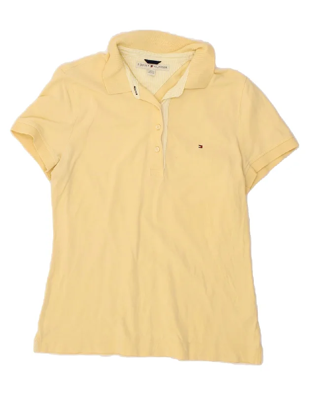 TOMMY HILFIGER Womens Polo Shirt UK 14 Large Yellow Cotton Casual Button-Up Short Tee