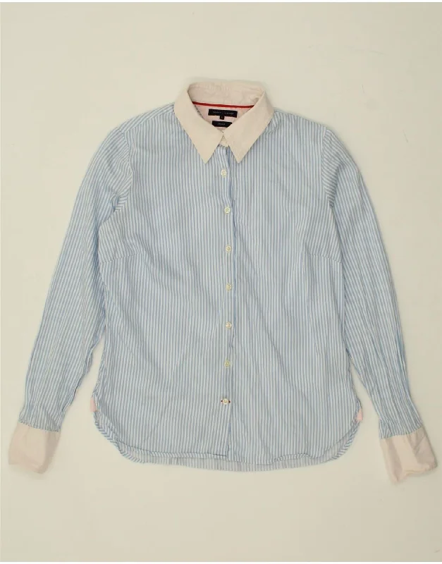 TOMMY HILFIGER Womens Shirt US 6 Medium Blue Striped Cotton Cozy Printed Short Shirt