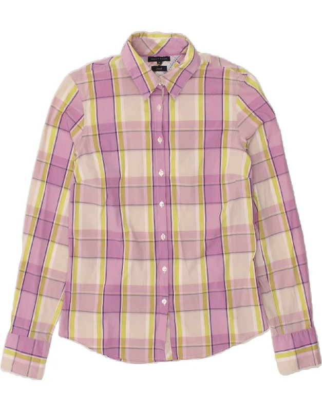 TOMMY HILFIGER Womens Shirt US 6 Medium Pink Check Cotton Casual Short Sleeve Top