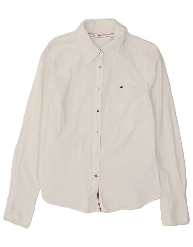 TOMMY HILFIGER Womens Shirt US 8 Medium White Cotton Relaxed Cotton Short Blouse