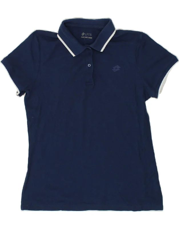 UMBRO Womens Polo Shirt UK 14 Large Navy Blue Chic Silk Short Sleeve Shirt