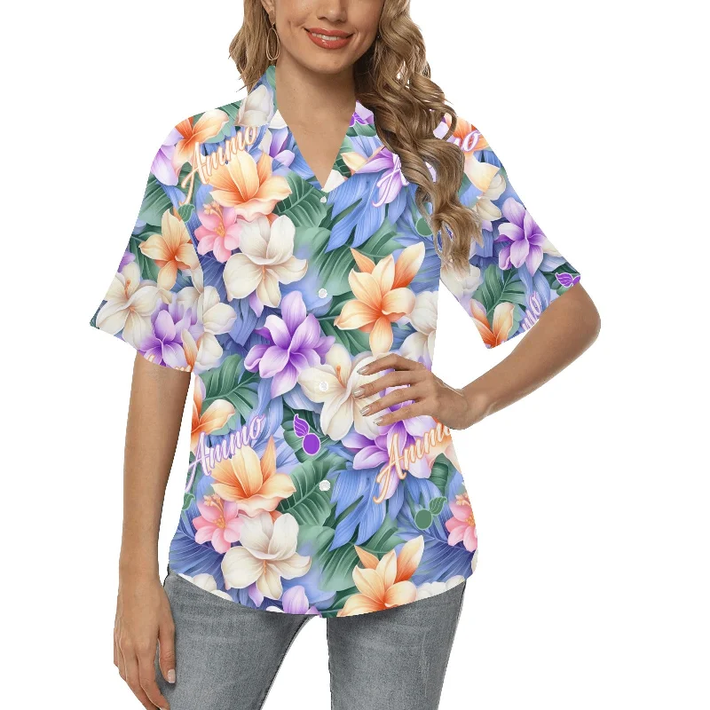USAF AMMO Iridescent Pastel Flowers Leaves Pisspots and AMMO Word Womens Hawaiian Shirt Fashionable Short Sleeve Vest USAF AMMO Iridescent Pastel Flowers Leaves Pisspots and AMMO Word Womens Hawaiian Shirt Fashionable Short Sleeve Vest