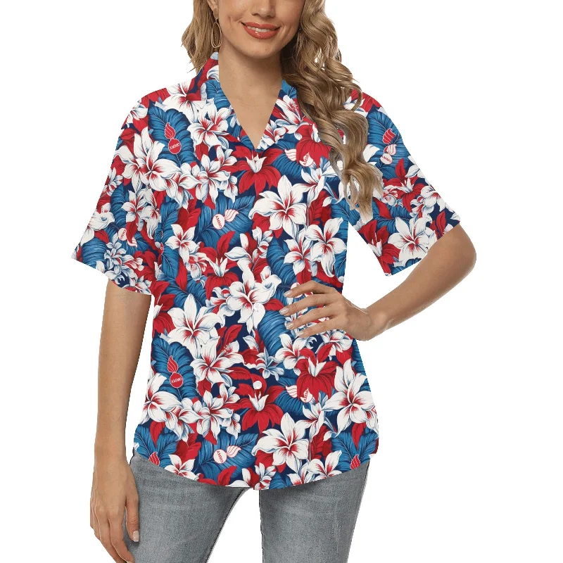 USAF AMMO Red White and Blue Patriotic Tropical Flowers Leaves and Pisspots Womens Hawaiian Shirt Cozy Linen Short Shirt USAF AMMO Red White and Blue Patriotic Tropical Flowers Leaves and Pisspots Womens Hawaiian Shirt Cozy Linen Short Shirt