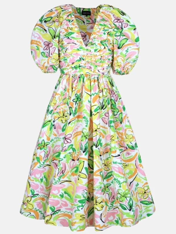 Wonderland Floral Taffeta Midi Dress Stylish Button-Down Midi Dress