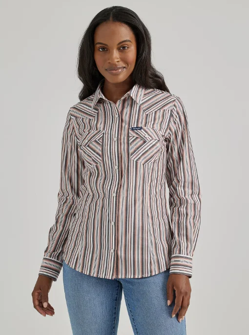 Wrangler Women's Pink Grey Metallic Stripe Slim Fit Snap Long Sleeve Western Shirt 112356665 Fashionable Plaid Short Sleeve Wrangler Women's Pink Grey Metallic Stripe Slim Fit Snap Long Sleeve Western Shirt 112356665 Fashionable Plaid Short Sleeve