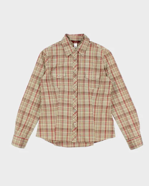 Y2k 00s Dish Check Embroidered Shirt - M Relaxed Cotton Short Blouse