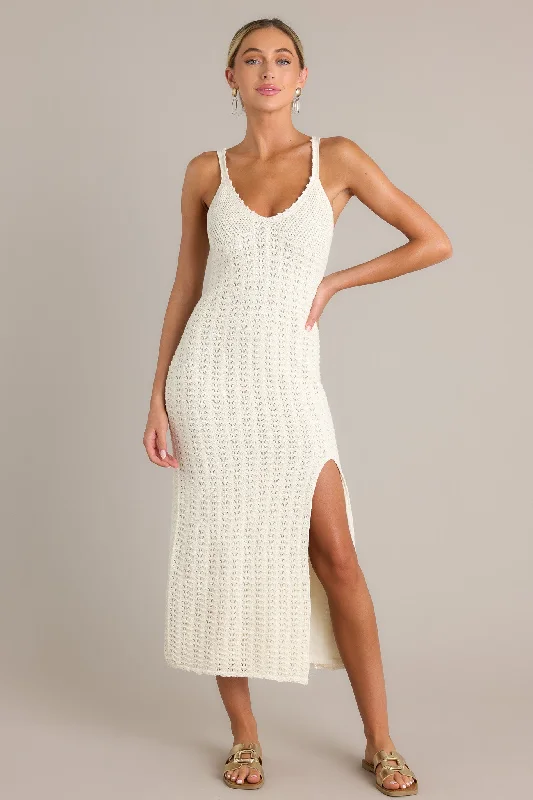 Z Supply Eleena Sandstone Ivory Crochet Midi Dress Trendy Boho Midi Dress