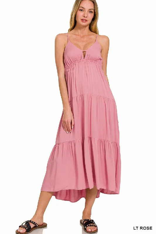 Zenana Tiered Cami Midi Dress Trendy Off-Shoulder Ruffle Midi Dress