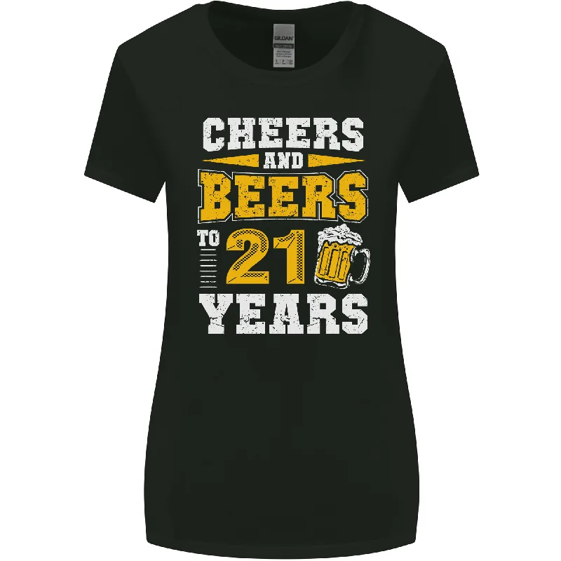 21st Birthday 21 Year Old Funny Alcohol Womens Wider Cut T-Shirt Spandex Blend Rayon Blend Denim Blend