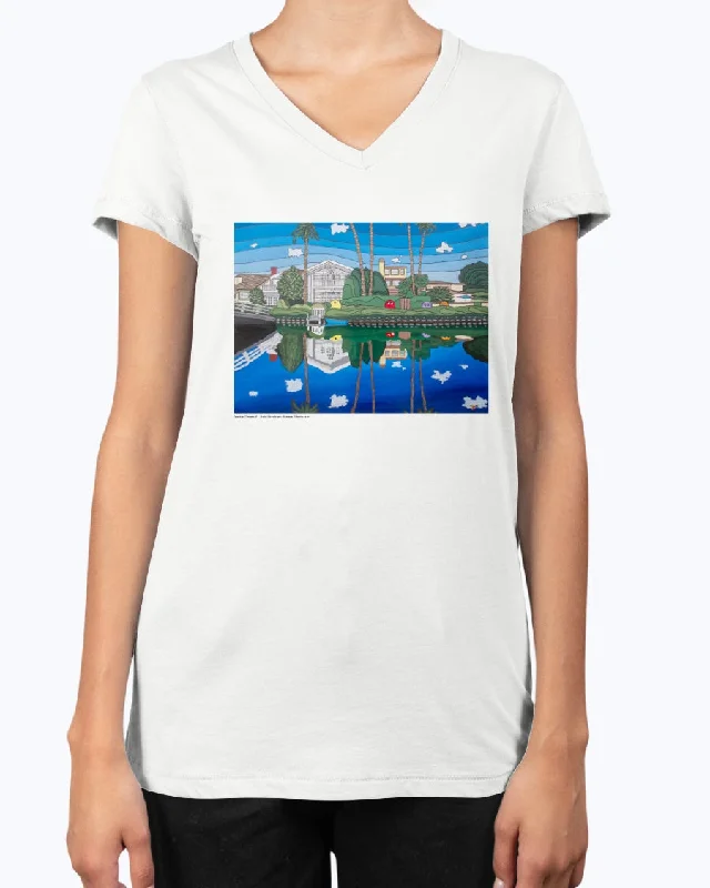 Venice Canals 2 - V Neck Tee Denim Fabric Leather Fabric Suede Fabric