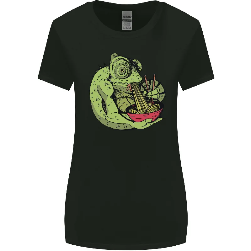A Chameleon Eating Ramen Womens Wider Cut T-Shirt Welt Pockets Slit Pockets Flap Pockets A Chameleon Eating Ramen Womens Wider Cut T-Shirt Welt Pockets Slit Pockets Flap Pockets