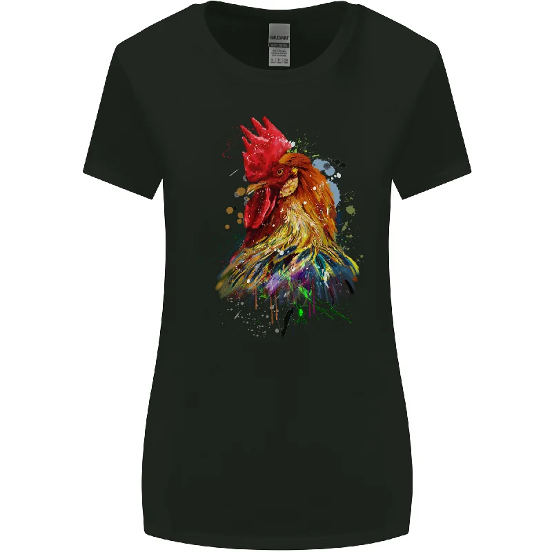 A Chicken Watercolour Womens Wider Cut T-Shirt Iron Safe Non-Iron Wrinkle Free