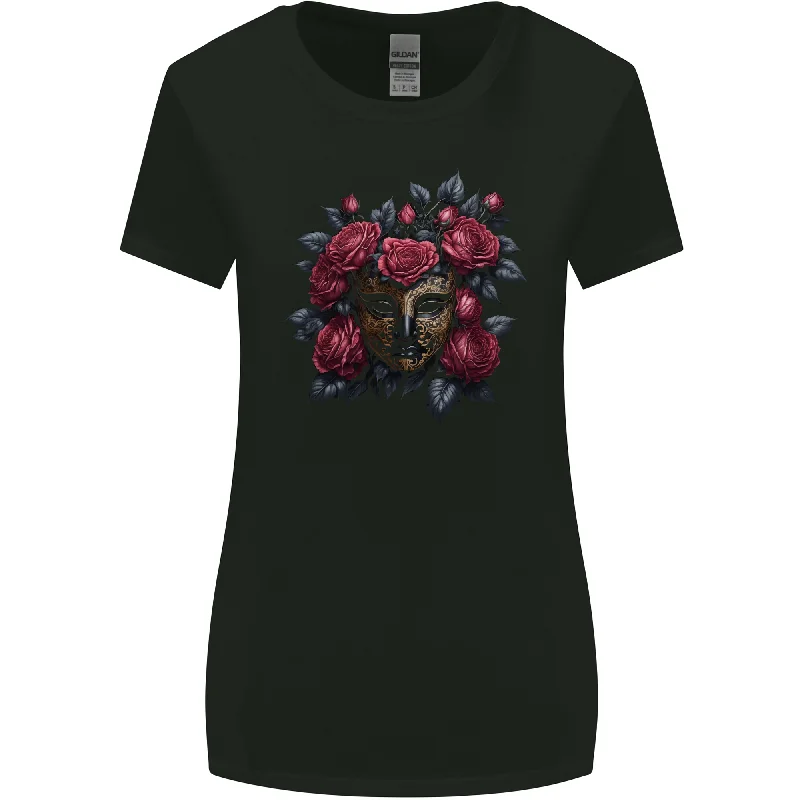 A Chinese Mask With Roses Gothic Goth Womens Wider Cut T-Shirt Knit Fabric Woven Fabric Fleece Fabric A Chinese Mask With Roses Gothic Goth Womens Wider Cut T-Shirt Knit Fabric Woven Fabric Fleece Fabric